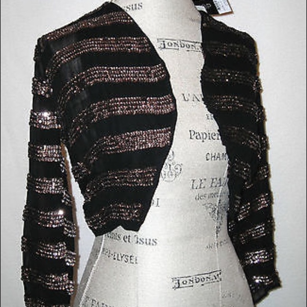 TOPSHOP Black & Rose Gold Sequin Cropped Jacket